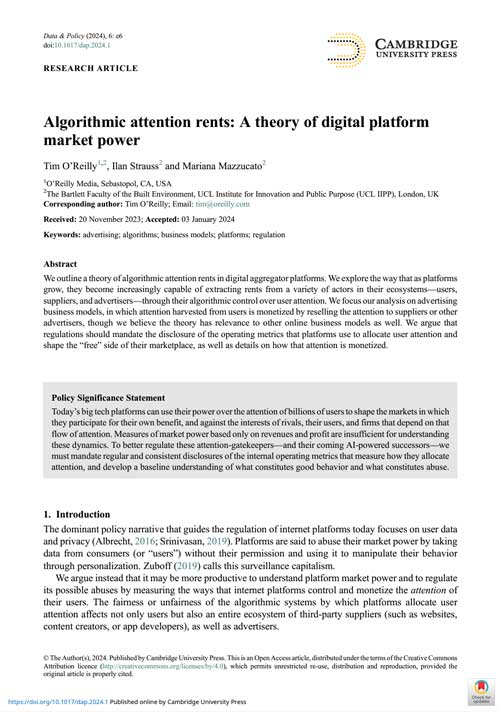 Algorithmic attention rents: A theory of digital platform market power